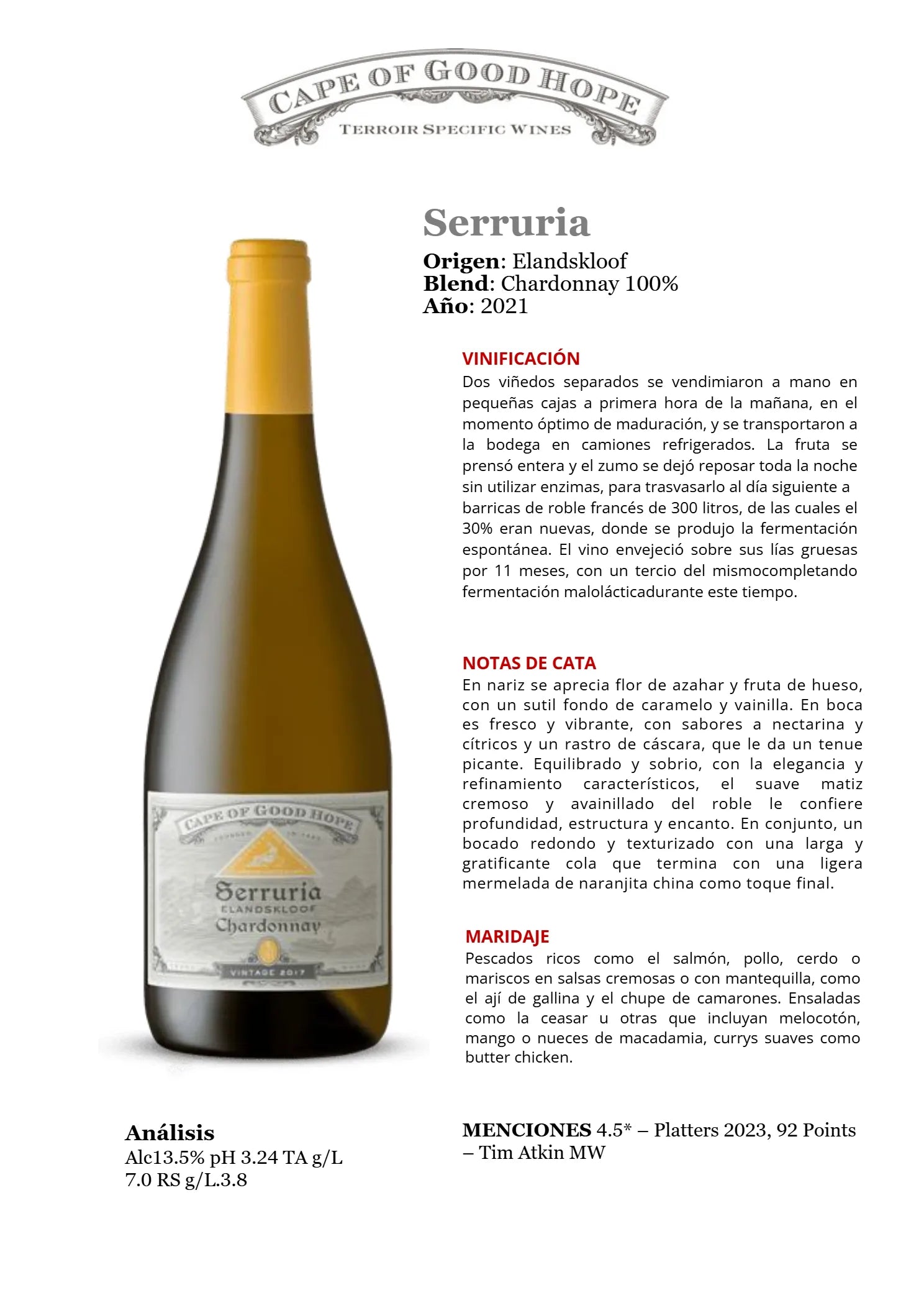 SERRURIA CHARDONNAY 2023